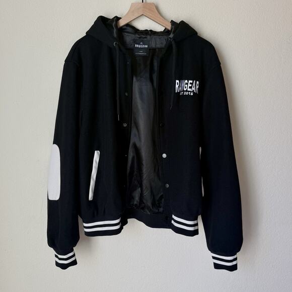 RawGear Los Angeles Varsity Hoodie Jacket Bomber Men’s L Black White Letterman - Picture 2 of 7